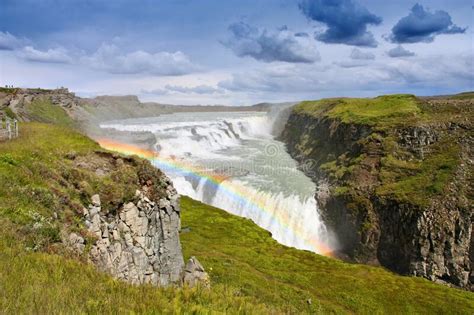 Gullfoss Waterfall With Rainbow In Iceland Stock Image Image Of Summer Rainbow 244909709