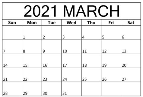Blank Calendar March 2021 Printable Templates With Notes