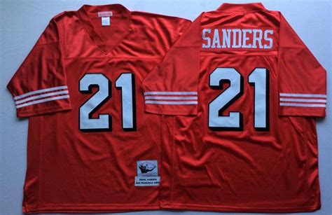 Mens San Francisco 49ers 21 Deion Sanders Red Throwback Jerseys