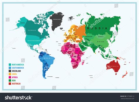 Vektor Stok World Map Section Parts Continent Country Tanpa Royalti