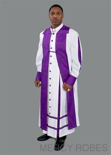 Mercy robes is an affordable designer clergy line. MENS CLERGY ROBE STYLE EXD185 EXCLUSIVE (WHITE/PURPLE LITURGICAL) WITH CHIMERE | Mercy Robes