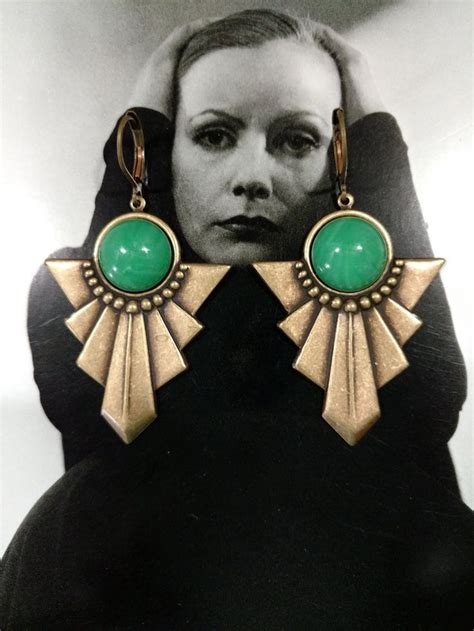 Green And Gold Art Deco Earrings Egyptian Revival Jewelry Etsy
