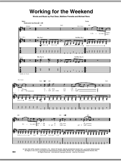 Everyone's looking to see if it was you everyone wants you to come through. Working For The Weekend Sheet Music | Loverboy | Guitar Tab