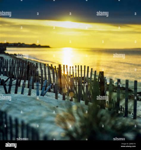 New York 1980s Beach Wooden Picket Fences Sunset Reflection On