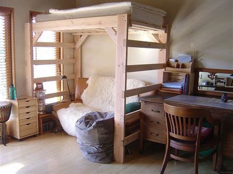 This unique loft bed in white and gray finish features a student desk with shelf and three storage drawers and a. DIY Project: How to Make a Loft Bed for Your Dorm Room ...