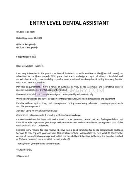 Dental Assistant Cover Letter Entry Level