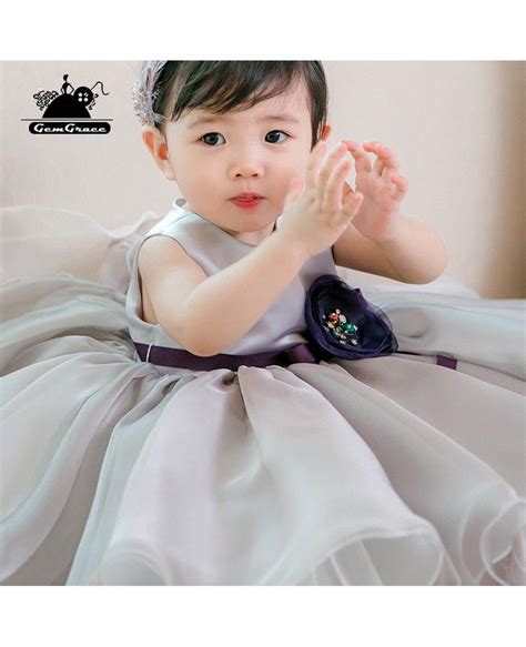 9899 Grey Puffy Organza Flower Girl Dress For Toddler Girls High