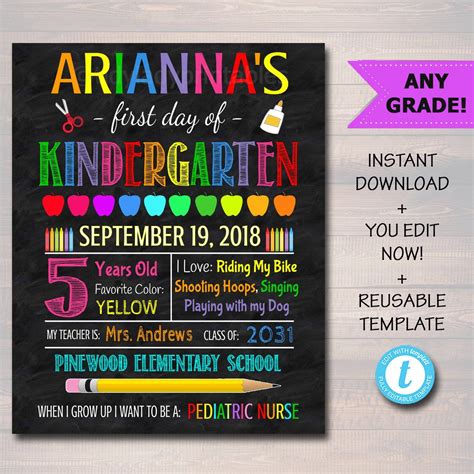 First Day Of School Sign Editable Back To School Chalkboard Poster