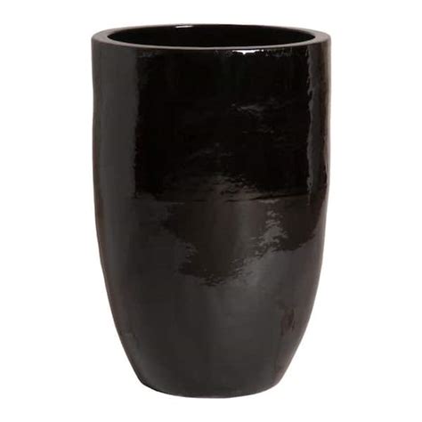 Emissary 32 In Round Black Ceramic Tall Planter 12143bk 2 The Home Depot