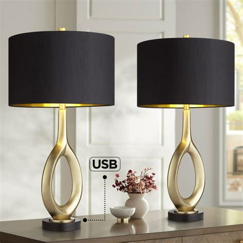 360 Lighting Modern Table Lamps Set Of 2 With Dual Usb Charging Ports