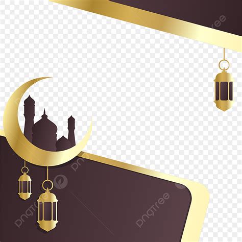 Gambar Ornamen Bingkai Islami Dengan Lentera Gantung Dan Masjid Di