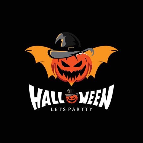 Halloween Day Logo Design Vector Ghost Tree Pumpkin Spider Bat