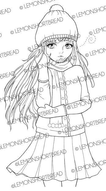 Digital Stamp Winter Cardigan Girl Digi Download Christmas Anime