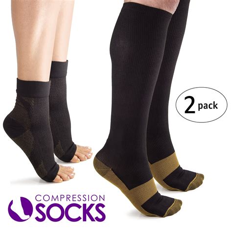 Kroo Ankle Sleeve Copper 1 Brace Pair Knee High Compression Socks