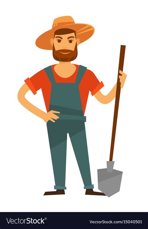 Farmer Man With Spade In Hat Farm Royalty Free Vector Image