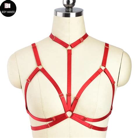 women elastic body harness red cage bra rave gothic bandage belt sexy lingerie bustier harajuku