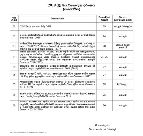 2019 July Exam Calendar Amended 02 Department Of Examination