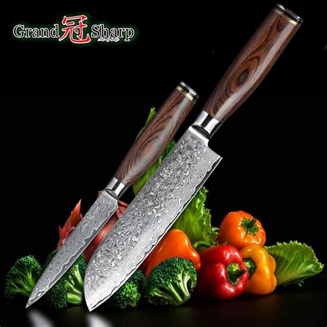 Damascus Knife Set 2 Pcs Damascus Japanese Stainless Steel Vg10 Santoku