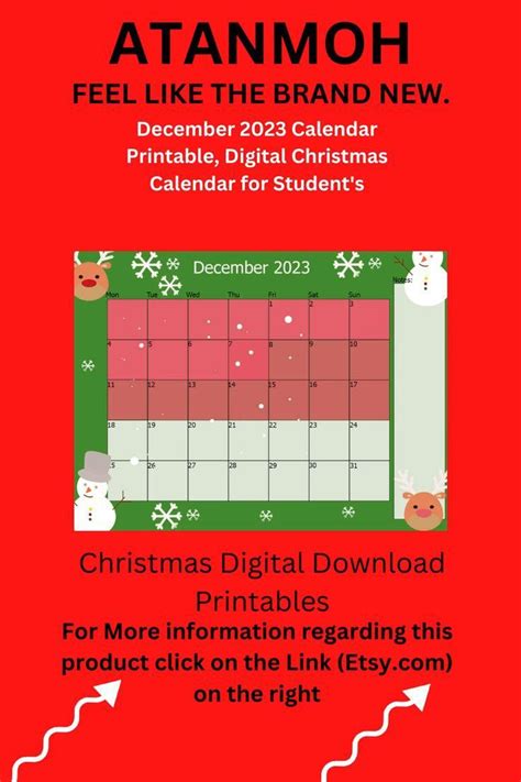 December 2023 Christmas Calendar Planner Printable Calendar Green