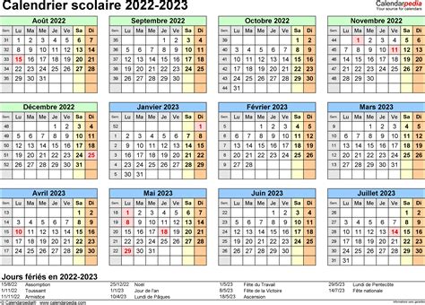 Calendrier Scolaire 2022 2023 À Imprimer Gratuitement Pdf Xls Mobile Legends