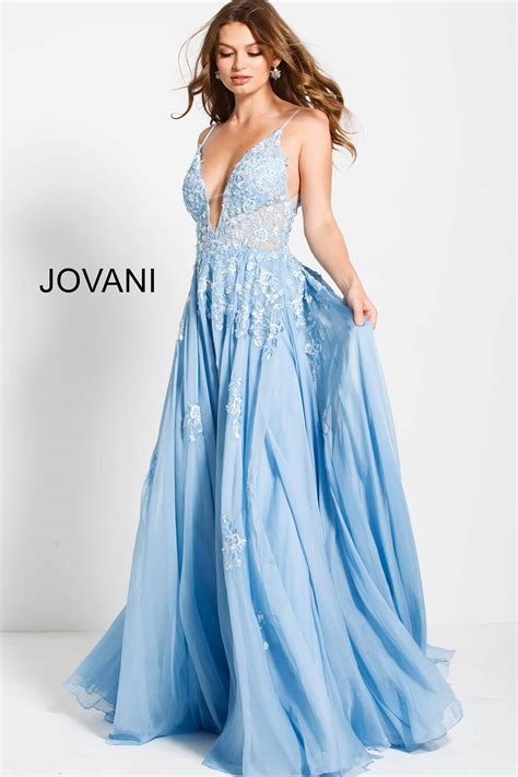Jovani 58632 Embroidered Deep V Neck A Line Dress Couture Candy