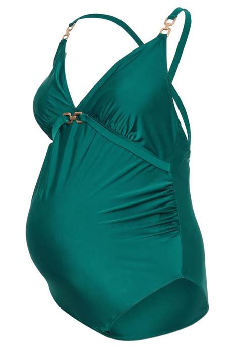 Bump It Up Maternity Plus Size Curve Emerald Green Crossback Swimsuit Yours Clothing