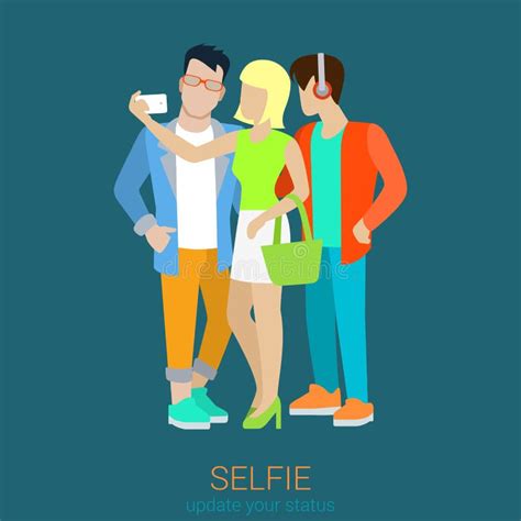 Flat Style Vector Friends Making Selfie Blond Girl And Hipster Stock