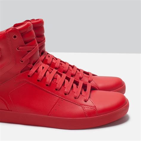 Zara Quilted Faux Leather High Top Sneakers In Red For Men Lyst