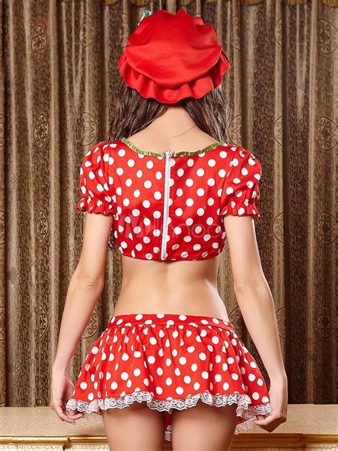 Halloween Red Costume Polka Dot Bows Sexy Maid Costume