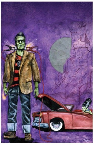 Electric Frank Date Night 11x17 Inches Hot Rod Beatnik Frankenstein