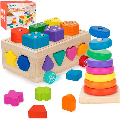 ブランド Montessori Toys For Babies 6 12 Months Wooden Stacking Toys For