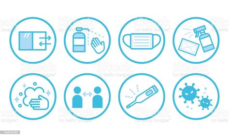 Vector Illustration Of Coronavirus Infection Prevention Icon Set Blue