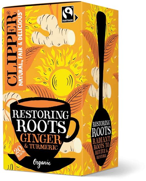 Clipper Restoring Roots Organic Ginger Turmeric Tea Bags Crema