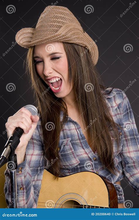 Country Western Singer Playing Guitar Singing Song Stock Photo Image