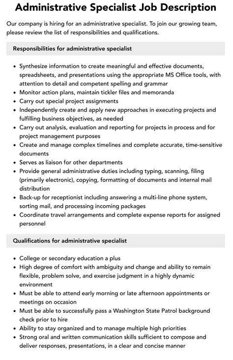 Administrative Specialist Iii Job Description Onlinebusinessskill
