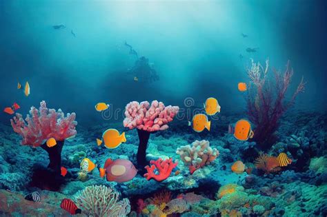 Tropical Fish In Nature Seascape Diving In Underwater World Stock