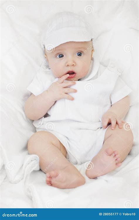 Newborn Baby Boy Portrait All White Royalty Free Stock Photography