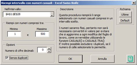 Riempi Intervallo Con Numeri Casuali Excel Swiss Knife