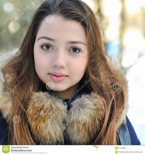Closeup Portrait Of Pretty Little Girl Face Stock Photo