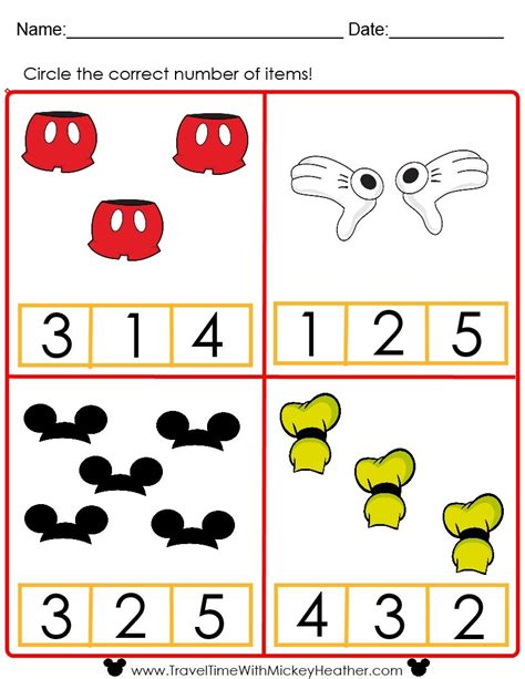 Disney Numbers Preschool Worksheets