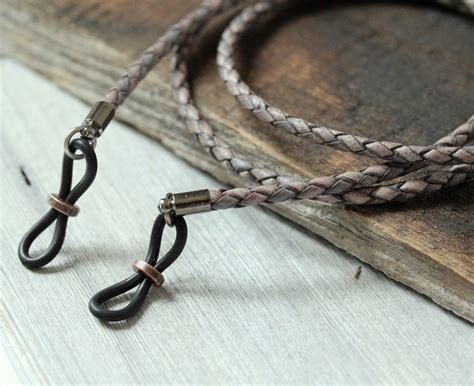 mens vintage gray leather eyeglass chain rustic leather etsy