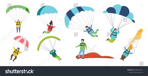 Parachutists Vector Illustrations Set Flat Vector Stock Vector Royalty
