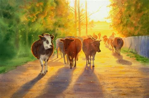 Herd Of Cows Watercolor By Me15 X 21 In 2019 Painting