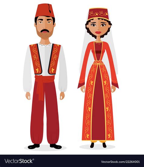 Turkish Couple Man And Woman In Traditional Clothes Isolated Vector Illustration Eps 10