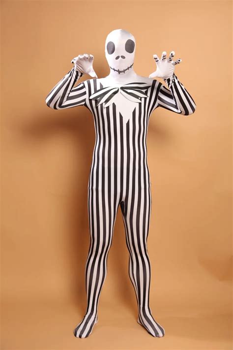 A5 039stripe Skull Pattern Lycra Spandex Bodysuit Full Body Zentai Halloween Costumefetish