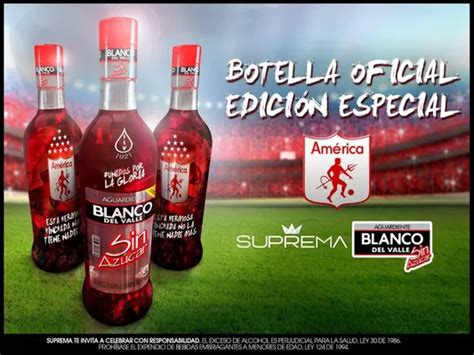 Botella roja de Aguardiente Blanco del Valle en homenaje al América