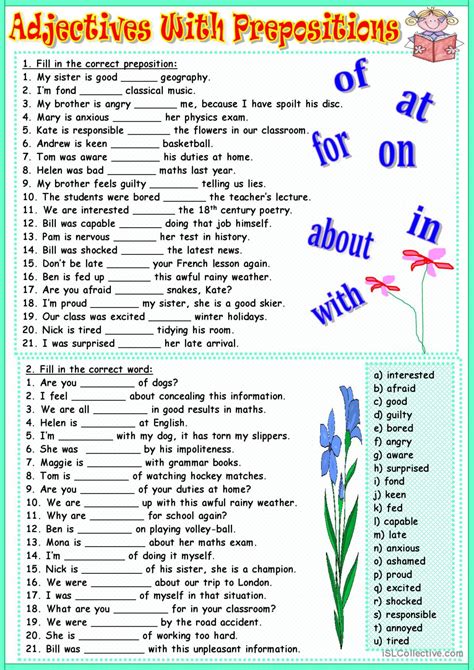 Adjectives With Prepositions English Esl Worksheets Pdf And Doc