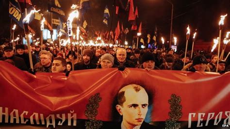 ukraine nationalists march in kiev to honour bandera bbc news