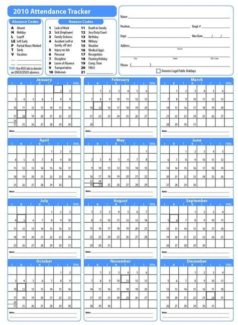 Free Printable 2023 Attendance Calendar