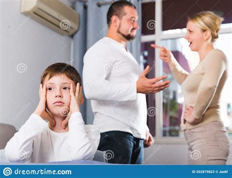 Unhappy Boy At Home While Parents Quarreling Stock Image Image Of
